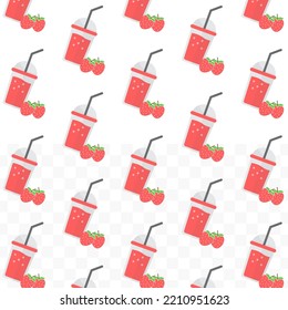 Pattern of Strawberry juice in transparent background with mini doodle (icons). Vector Illustration