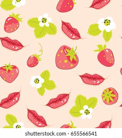Pattern with Strawberry and lips. Vector illustration