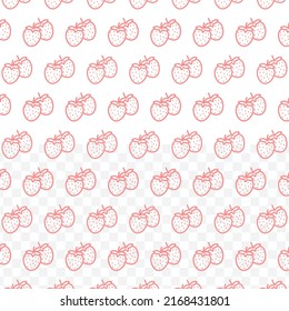 Pattern Of Strawberry In Red Color On Transparent Background(PNG) With Mini Doodles(icons). Vector Illustration