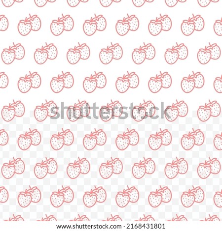 Pattern of Strawberry in red color on transparent background(PNG) with mini doodles(icons). Vector Illustration
