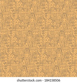 Pattern with streets and houses with trees and roofs