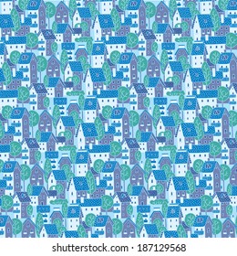 Pattern with streets and houses with trees and roofs