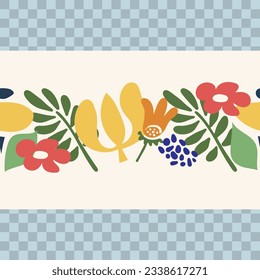 Muster im Streifen mit Blumen im trendigen Retro-Stil. Hippie 60s, 70er Jahre Stil.