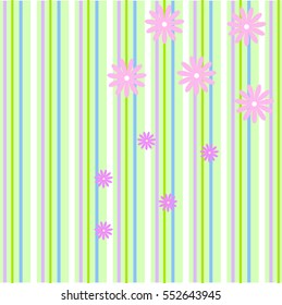 Pattern stripe green colors design for fabric, textile, fashion design, pillow case, gift wrapping paper; wallpaper etc. Vertical stripe abstract background vector.Flowers