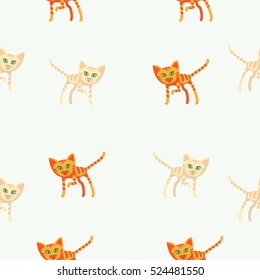 Pattern with striped cats, light yellow background.
