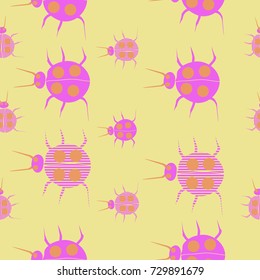 Pattern with  striped ladybugs. Hand drawn.
