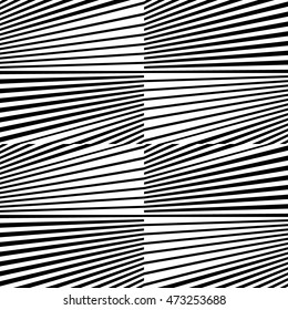 Pattern with striped ornament. Black lines on white background. Op art style wallpaper. Vector abstract illustration