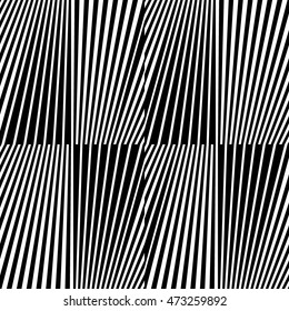 Pattern with striped ornament. Black lines on white background. Op art style wallpaper. Vector abstract illustration