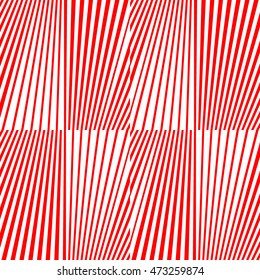 Pattern with striped ornament. Red lines on white background. Op art style wallpaper. Vector abstract illustration