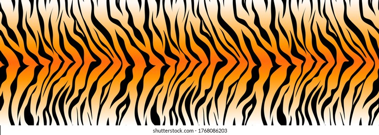 Pattern striped tiger or zebra skin print background, long banner animal fur, hair skin texture, seamless 