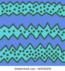 Pattern of stripes, doodles, zigzag, ellipses,abstract  seamless horizontal . Hand drawn.