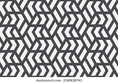 Pattern with with stripes, poligons and hexagonal elements. Trendy design with monochrome geometric shapes. Stylish seamless print, Repeating abstract background. Mosaic texture, decorative lattice.