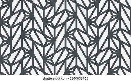 Pattern with with stripes, poligons and hexagonal elements. Trendy design with monochrome geometric shapes. Stylish seamless print, Repeating abstract background. Mosaic texture, decorative lattice.