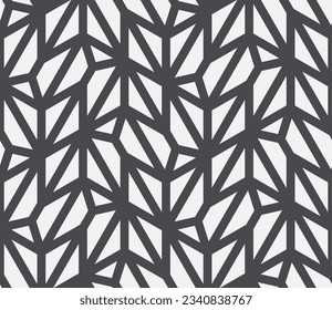 Pattern with with stripes, poligons and hexagonal elements. Trendy design with monochrome geometric shapes. Stylish seamless print, Repeating abstract background. Mosaic texture, decorative lattice.