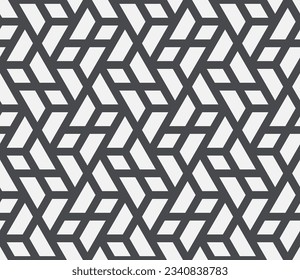 Pattern with with stripes, poligons and hexagonal elements. Trendy design with monochrome geometric shapes. Stylish seamless print, Repeating abstract background. Mosaic texture, decorative lattice.