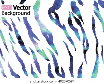 
Pattern with stripes. The skin of a tiger. White coat with multi-colored stripes. Texture watercolor.