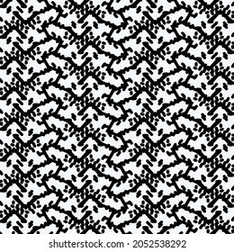 Pattern with stripes, spots and streaks, made in black and white, from broken lines and dots. Doodle decoration.