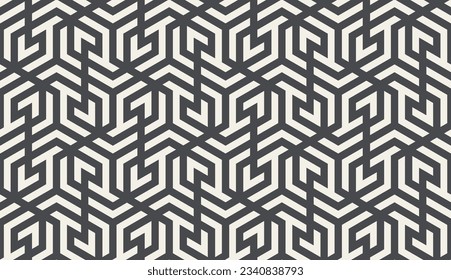 Pattern with with stripes, triangles and poligons. Trendy design with dark geometric shapes on light background. Stylish seamless monochrome print, Repeating abstract background. Mosaic texture.