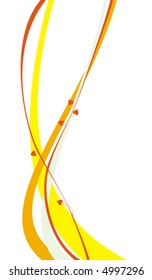 Pattern from strips of yellow and orange color and leaves of green color on a white background