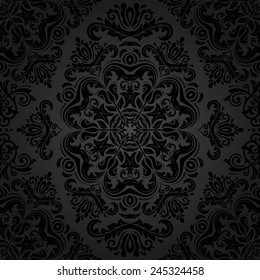 Pattern in the style of Baroque. Seamless dark vector background. Damask floral texture with orient and floral elements