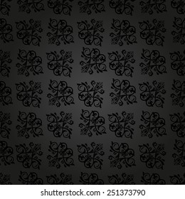 Pattern in the style of baroque. Seamless dark vector background. Damask texture with orient and floral elements