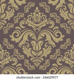Pattern in the style of Baroque. Seamless vector background. Damask golden floral texture with orient and floral elements