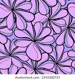 Pattern with style flowers, violet and pink colors.