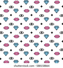 pattern style memphis eyes lips diamond