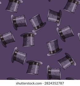 pattern style top hat hand drawn. accessory formal, classic vintage, gentleman costume style top hat vector sketch illustration
