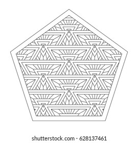 Pattern in style zentangle. Ornament for coloring books, design, printing and others. The geometric drawing of repeating triangles in the pentagon. Vector illustration EPS-10