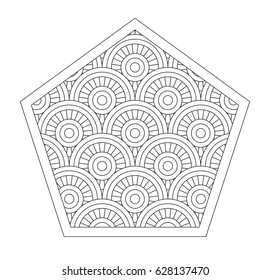 Pattern in style zentangle. Ornament for coloring books, design, printing and others. The geometric drawing of repeating circles in the pentagon. Vector illustration EPS-10