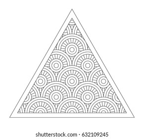 Pattern in style zentangle. Ornament for coloring books, design, printing and others. Black and white geometric drawing from rectangles in a triangular frame. Easy to edit and use. Vector illustration