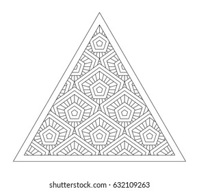 Pattern in style zentangle. Ornament for coloring books, design, printing and others. Black and white geometric drawing from rectangles in a triangular frame. Easy to edit and use. Vector illustration