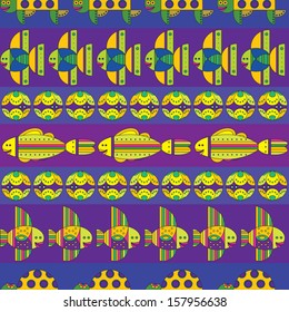 Pattern with stylize fantasy fishes under water.