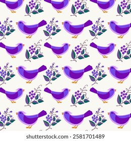 A pattern of stylized birds and small flowers