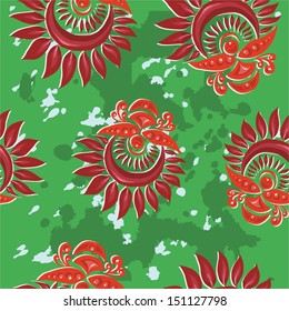 pattern with stylized bud on a green background