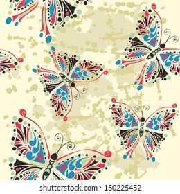 Pattern with stylized butterflies on a light background