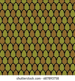 Pattern with stylized fir cones. Vector illustration on a black background.