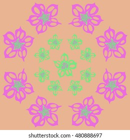 Pattern of  stylized  flowers. Hand drawn.
