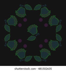 Pattern of  stylized  flowers,branches. Hand drawn.