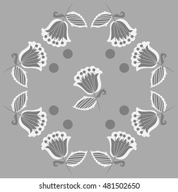 Pattern of  stylized  flowers,branches. Hand drawn.