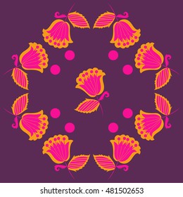 Pattern of  stylized  flowers,branches. Hand drawn.
