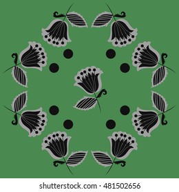 Pattern of  stylized  flowers,branches. Hand drawn.