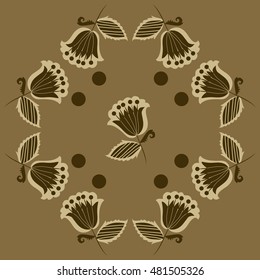 Pattern of  stylized  flowers,branches. Hand drawn.