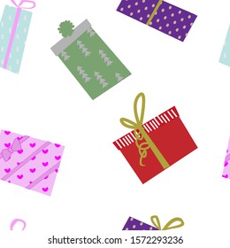 Pattern with stylized gift. Simple classic christmas seamless pattern for background, wrapping paper, fabric, surface design.