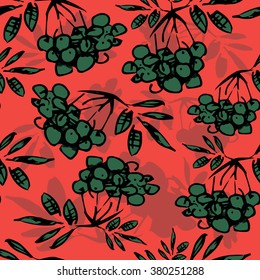 Pattern of stylized hand-drawn bunches of rowan
