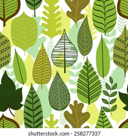Pattern with stylized leaves. Seamless green pattern