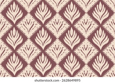 Padrão de ornamento folclórico geométrico de folhas estilizadas.Ikat. Padrão de damasco de vetor oriental. Arte antiga do Arabesco. Textura étnica tribal. Estilo asteca. Design para textura, tecido e roupas