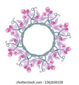 Pattern with stylized ornamental flowers in retro, vintage style. Jacobin embroidery. Colored vector illustration In pink, blue, ultraviolet colors