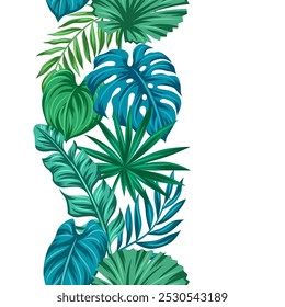 Pattern with stylized palm leaves. Decorative image of tropical foliage and plants.